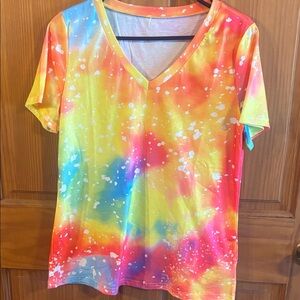 Vibrant Tie-Dye V-Neck Women's Top